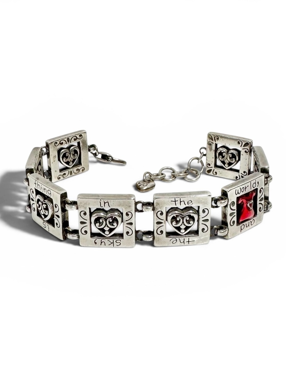 Brighton Silver & Red Heart Dress Engraved Motivational Quote Bracelet